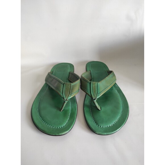 Coach Men's Size 12 M Green Leather Slip On Flip Flop Sandals - Picture 1 of 11